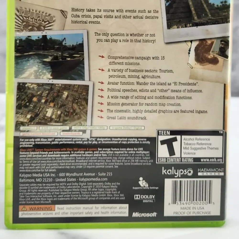 XBox 360 Live Tropico 3 rated Teen Manual included Microsoft video Games 2010